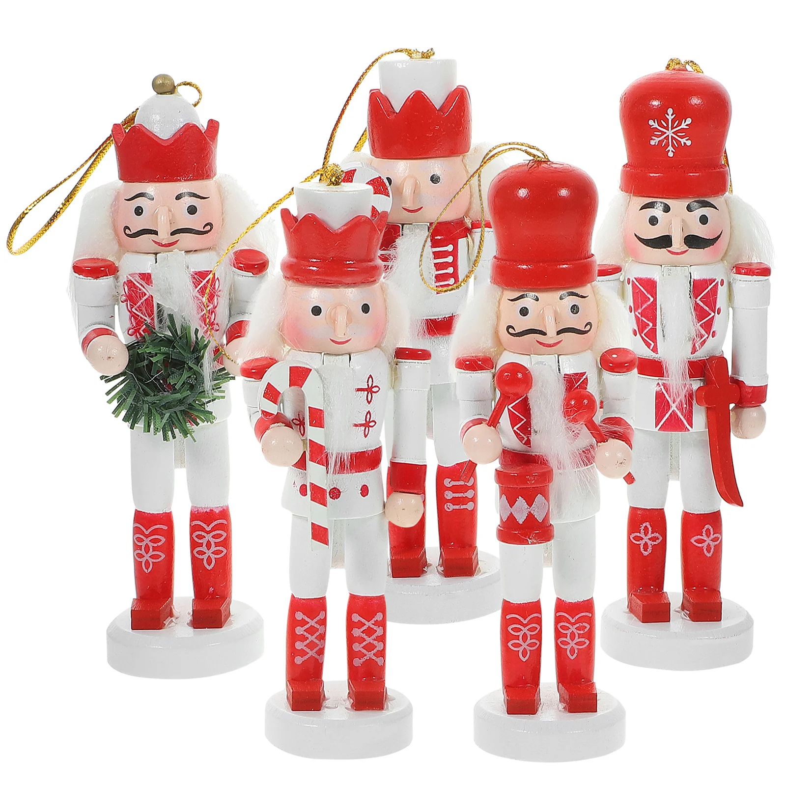 

5 Pcs Wood Nutcracker Christmas Hanging Nutcrackers Decorative Xmas Tree Decorations Festival Traditional