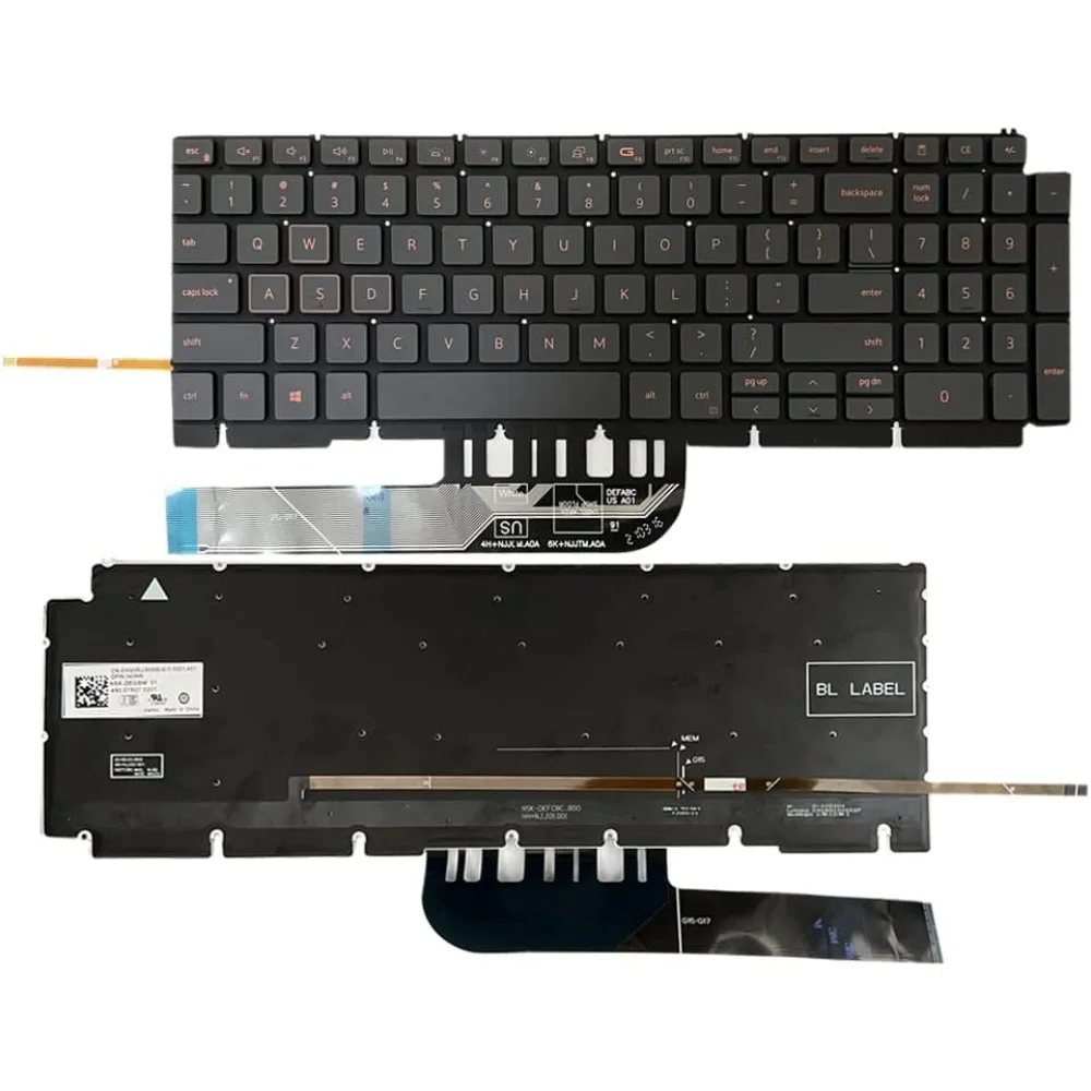Фото Клавиатура для ноутбука Dell G15 5510 5511 5515 5520 5521 5525 с подсветкой (американская раскладка), замена, 0H4XRJ 343NN 0TJ0J6 490.0GE07.0A01 №1