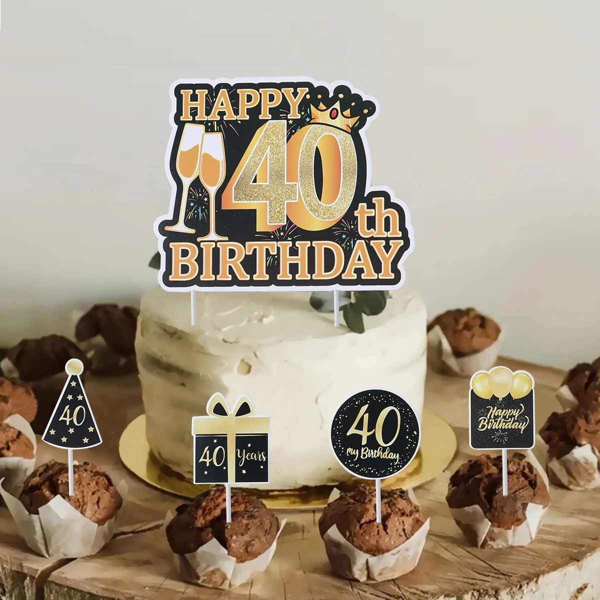 Золотистый черный Топпер для торта 18 30 40 50 60 лет украшение дня рождения