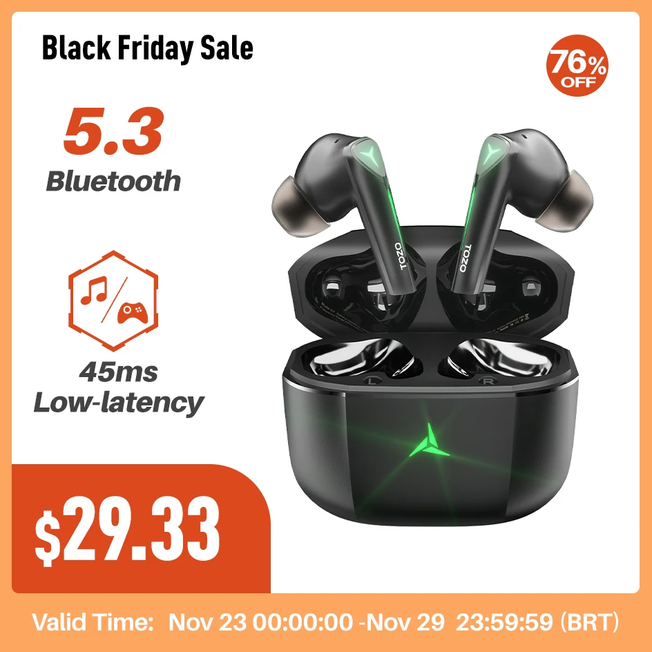 

TOZO G1 Wireless Earbuds Bluetooth 5.3 Gaming Headphones With 45ms Ultra Low-Latency Specially Designed For Player,Dark Black