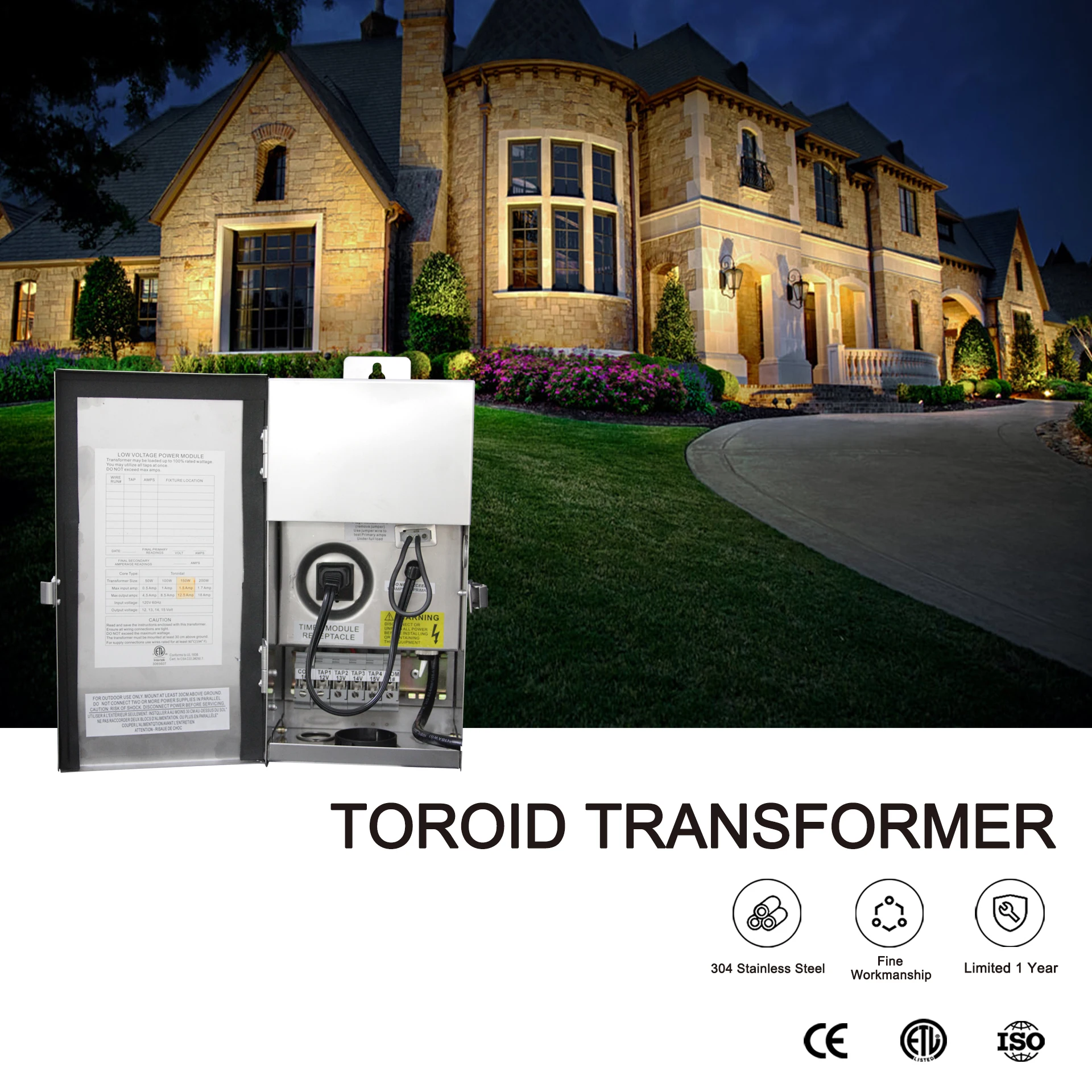 Трансформатор освещения с несколькими кранами 50 Вт из нержавеющей стали низкое