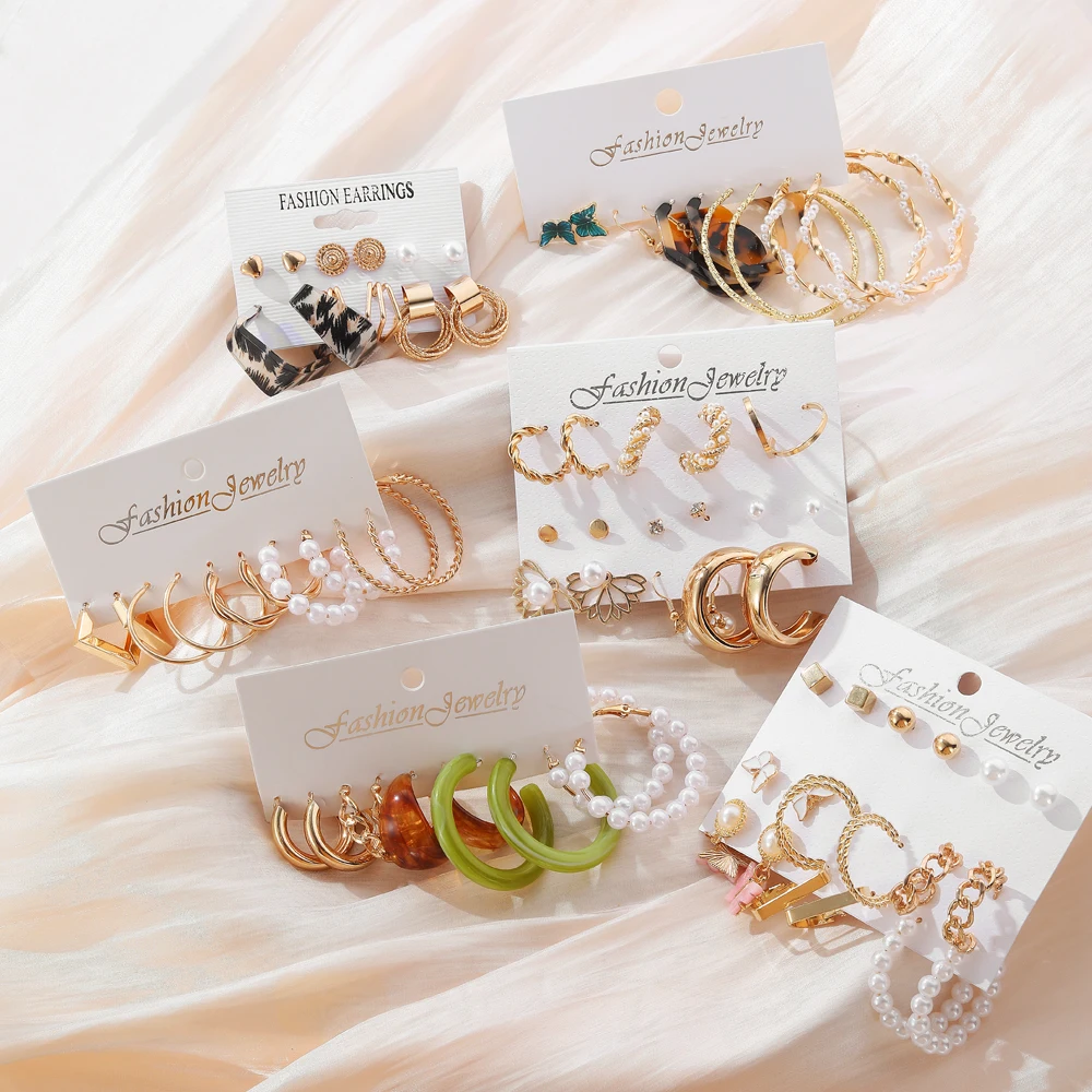 

FAMSHIN акриловые полые висячие серьги в комплекте жемчужные серьги-кольца для женщин винтажные геометрические серьги металлические милые юв...