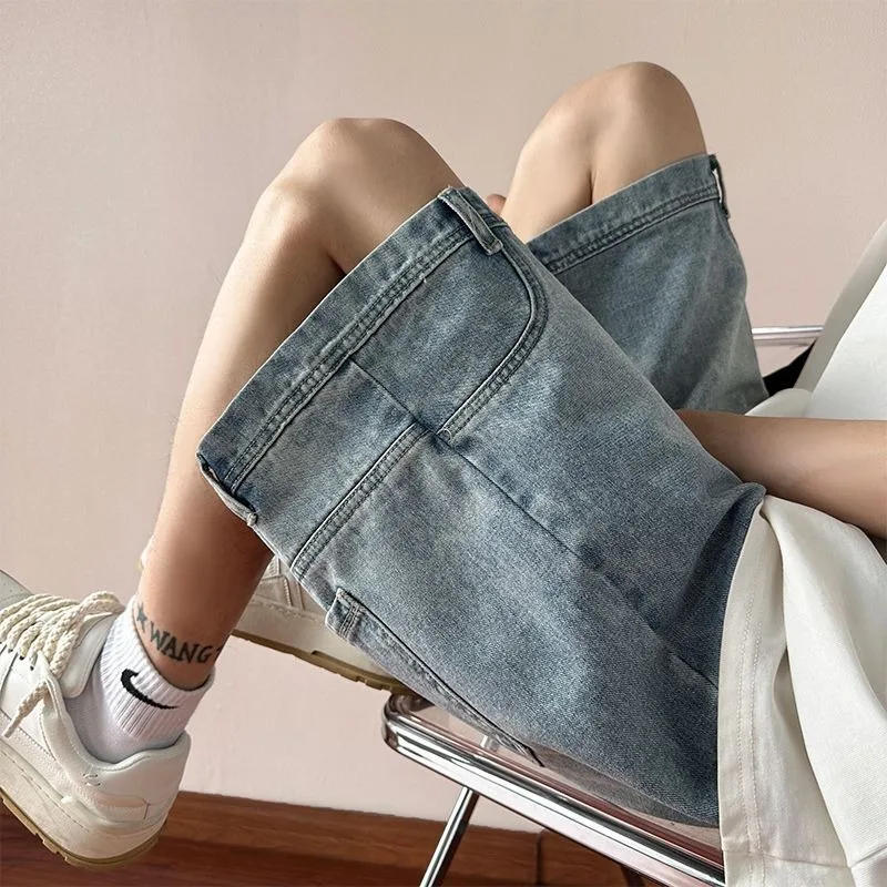 Джинсовые шорты в американском стиле мужские дизайнерские тонкие свободные