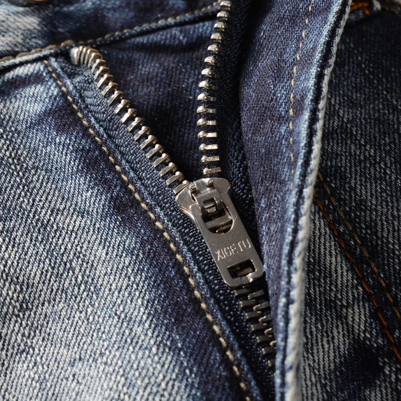 Fashion Designer Men Jeans High Quality Retro Gray Blue Elastic Slim Fit Ripped Jeans Men Casual Trousers Vintage Denim Pants