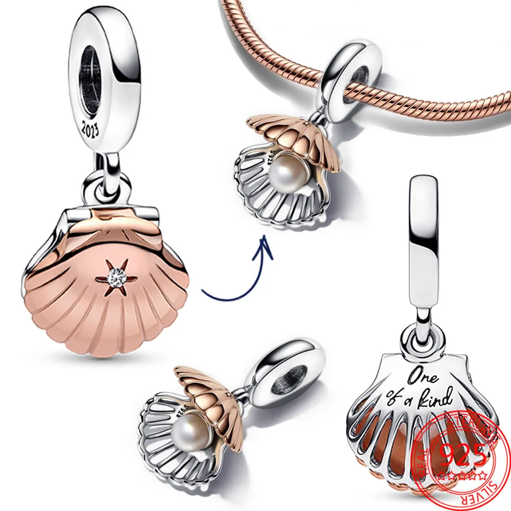 Новое поступление, серебряный клубный браслет 2023 пробы с морской ракушкой и обработанным пресноводным культивированным жемчугом, подвеска-Шарм для браслета Pandora, женские Украшения