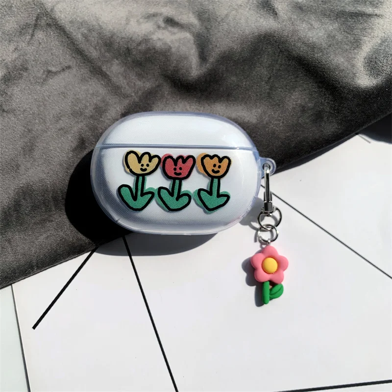 

Tulip Flowers Cute Cover for Beats Studio Buds Case Transparent Cute Earphone Cases for Beats Charging Box Beats Buds Cover Bag