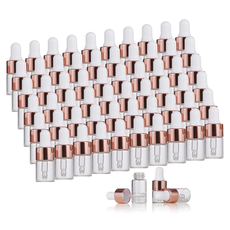 Glass Empty Essential Oil Aromatherapy Bottles 1ml 2ml 3ml 5ml Rose Gold Cap Pipettes Bottles