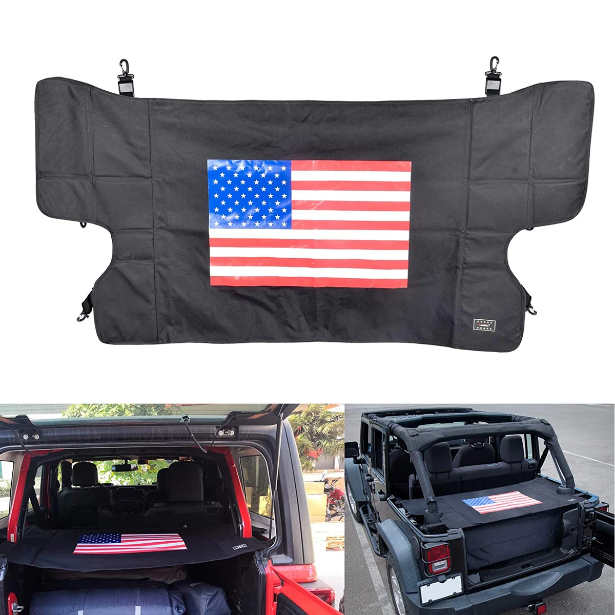 Trunk Cargo Cover Rear Trunk Cargo Luggage Security Shade Cover Protector Shield Compatible with Wrangler 2018-2020 JL USA Flag