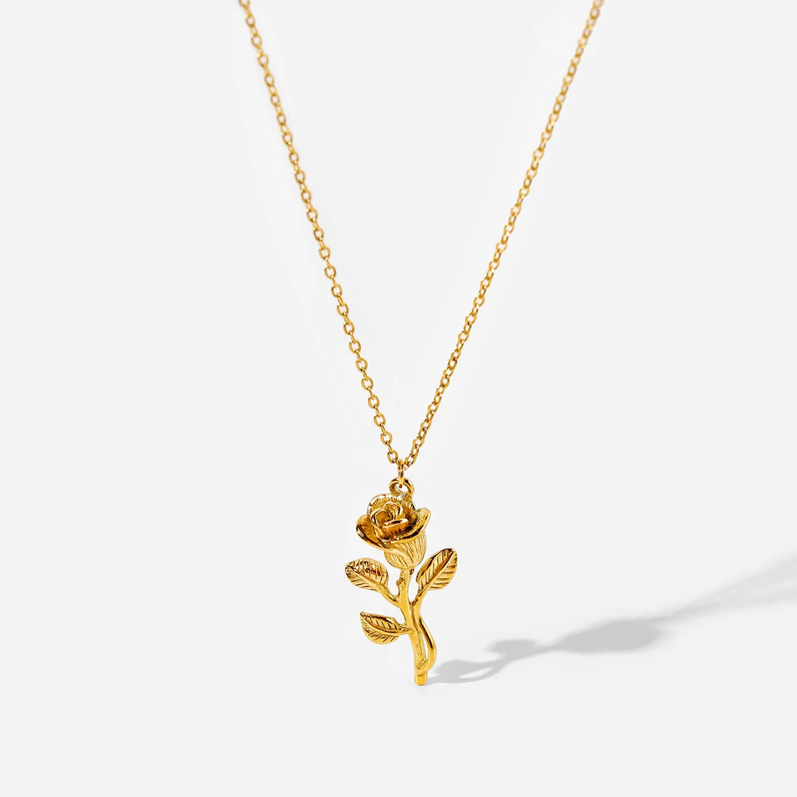

Stainless Steel Valentine's Day Link Cable Chain Necklace 18K Real Gold Plated Rose Flower Necklace Women Jewelry 41cm 1 Piece