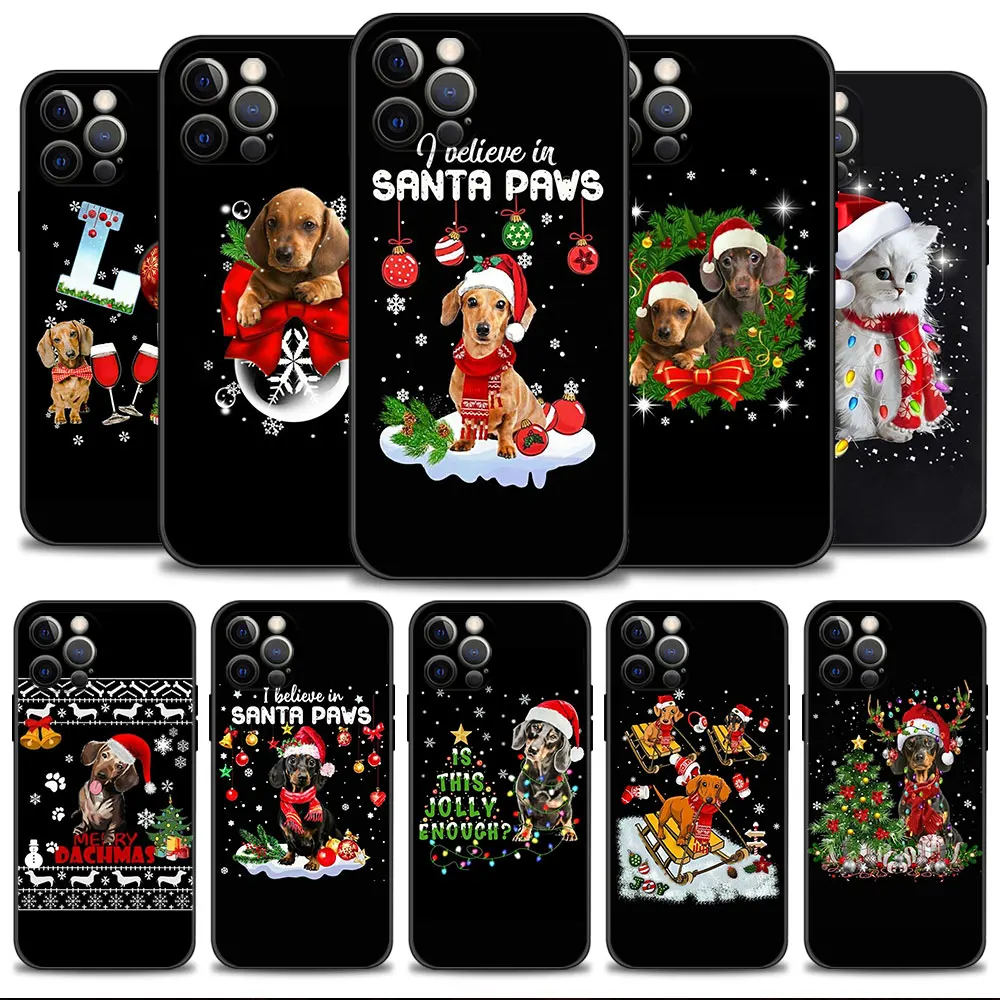 

Phone Case For Apple iPhone 14 13 12 11 Pro Max 13 12 Mini XR X 7 8 6 6S Plus Shell Cover Merry Christmas Black Style Dog Cat