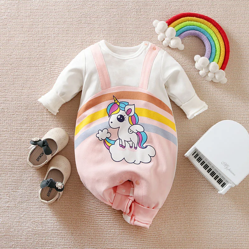 

2022 Newborn Baby Girl Clothes Romper New Born Costume Unicorn From 0 To 3 6 9 12 18 Months Birth Pink Onesies Ropa Bebe