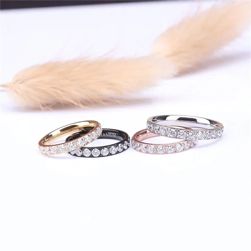 TIGRADE 3 мм черное розовое золото титановое кольцо для женщин кубический цирконий