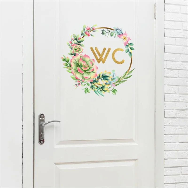 

Plants And Flowers English Wc Wall Stickers Creative Toilet Bathroom Commercial Place Decoration Mural Pvc Wall Stickers30*30cm