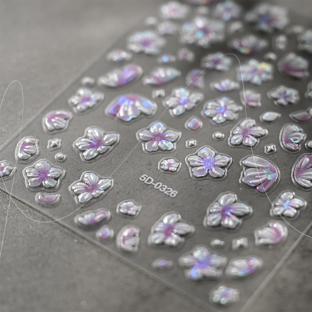 1Pcs 5D Aurora Shell Butterfly Nail Sticker Ice-Transparent Pink Purple Butterfly/Snowflake Decal DIY Xmas Slider