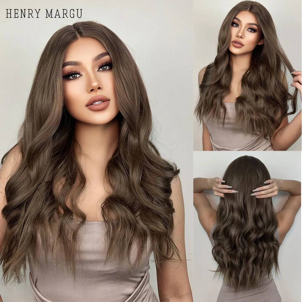 

HENRY MARGU Lace Front Synthetic Wigs Long Wavy Lace Wigs Ombre Brown Honey Cosplay Wigs For Black Women Afro Middle Part