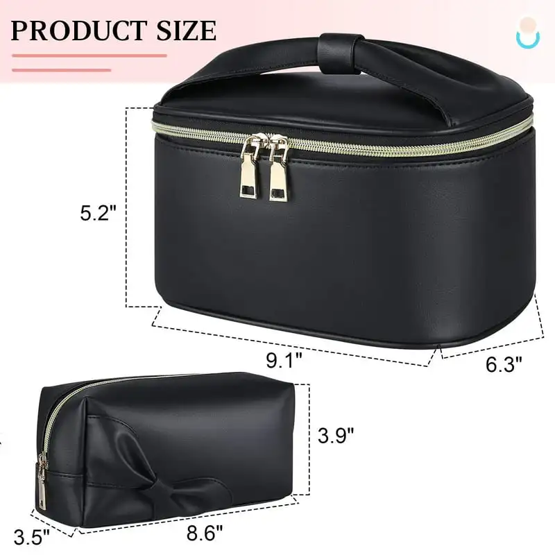 Incredible 2 PCS Waterproof Makeup Bag Bow-Knot Portable Large Cosmetic Pouch Travel Case Perfect for Women & Girls as a Magnifi