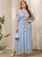 toleen elegant women plus size large maxi dresses 2022 summer blue ruffled oversized long muslim party evening festival clothing