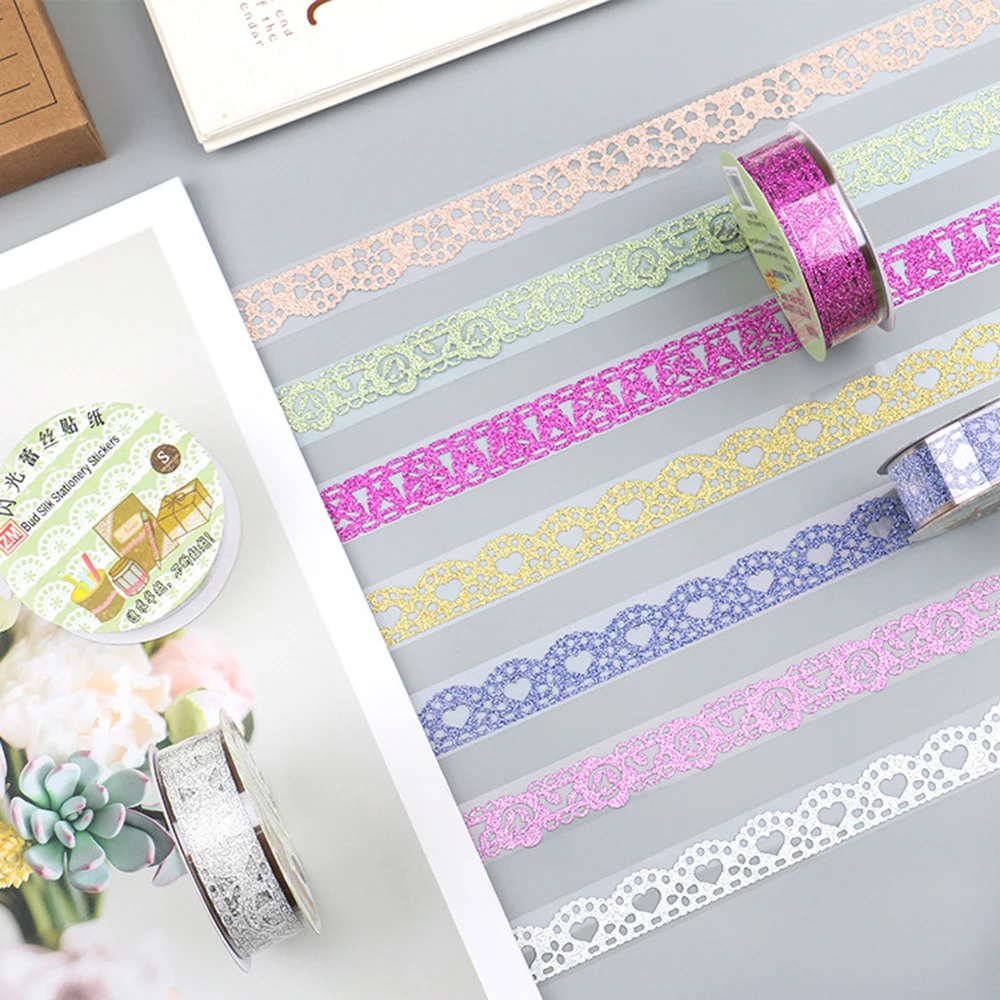 1 Roll Glitter DIY Self-adhesive Masking Tape Lace Ribbons Washi Tapes Student Scrapbooking Decoration Supplies