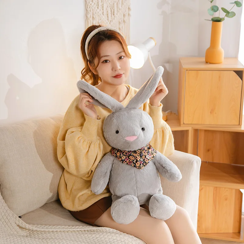 Симпатичная плюшевая подушка для куклы с длинными ушками из кроличьего меха