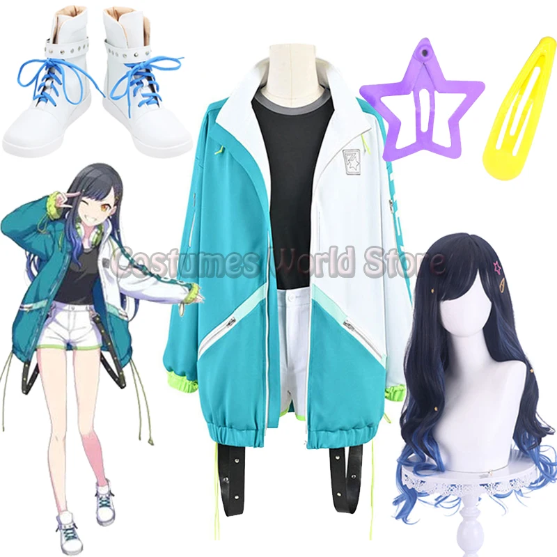 

Project Sekai Colorful Stage! feat Shiraishi An Cosplay Carnaval Costume Halloween Shiraishi An Black Blue Mixed Cosplay Wig+cap