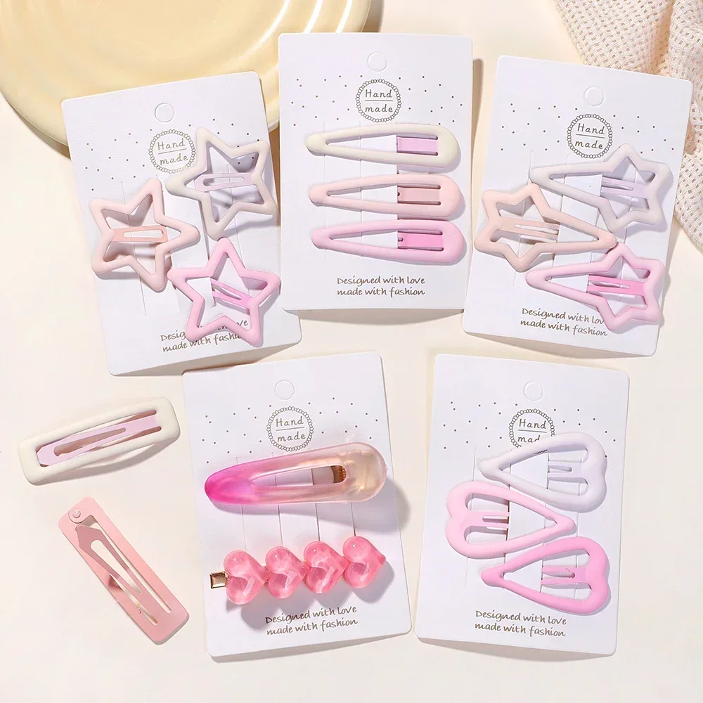 Заколки для волос милые розовые заколки в форме сердца с геометрическими