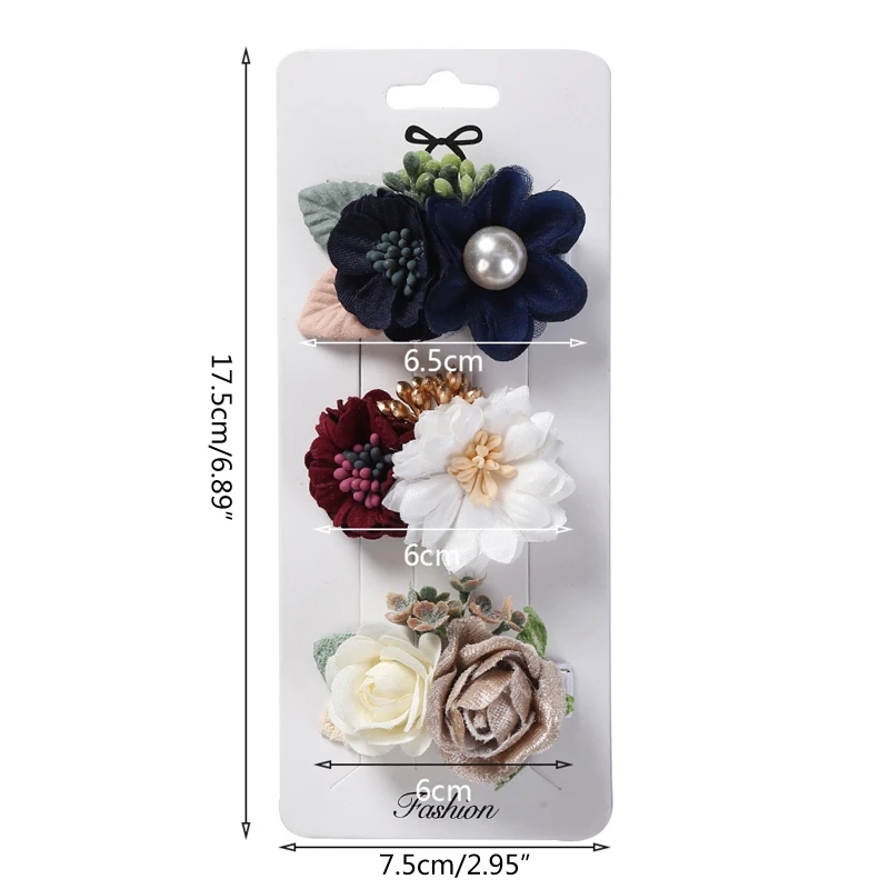 

3Pcs Kids Baby Girls Floral Hair Clips Set Artificial Flower Clip Bow