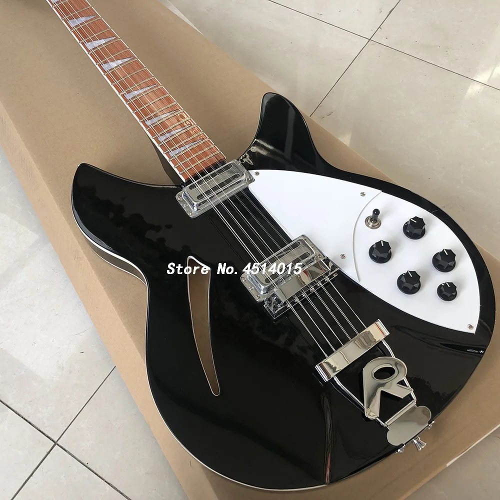 

High-quality Rickon 360 electric guitar, 12 strings, half hollow, black pigment, double output, Korean pickup, postage.