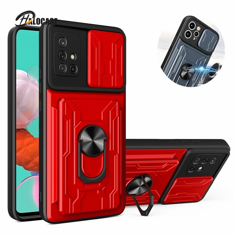 

For Samsung Galaxy A31 A51 A71 Case Magnet Car Holder Ring With Card Slot Cover For Galaxy A21S Len Push Window Phone Cases