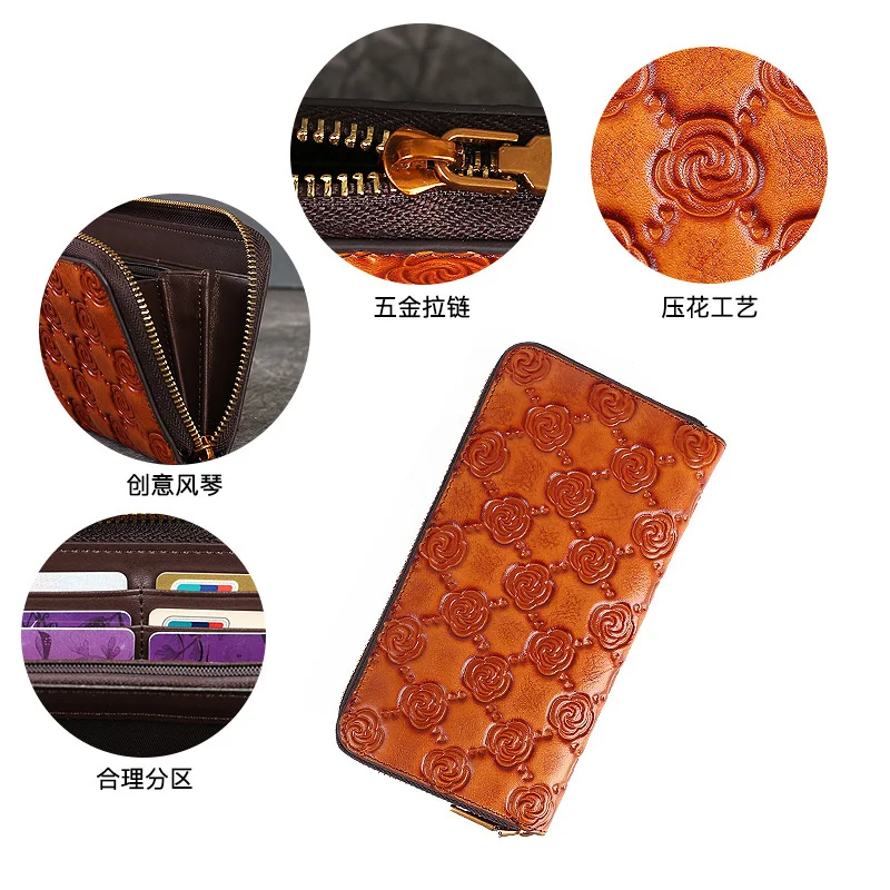 MOTAORA Cowhide Women's Long Wallets For Women 2023 New Vintage Genuine Leather Ladies Wallet Multi Card Holder Brown Purses Bag