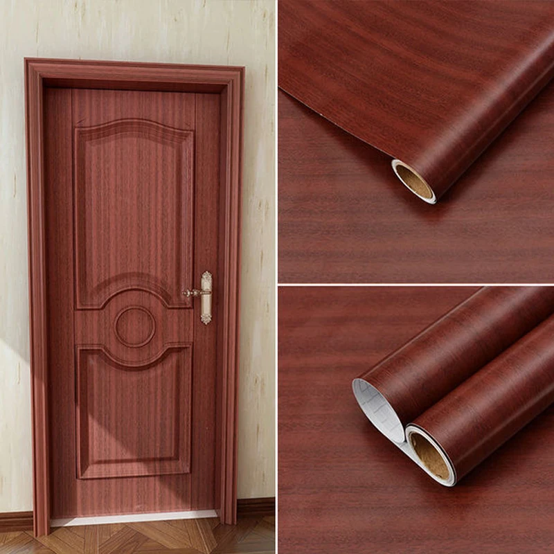 

Dark Red Wood Grain Self Adhesvie PVC Waterproof Wallpaper Vinyl Wall Stickers Film Furniture Renovation Stickers Home Decor