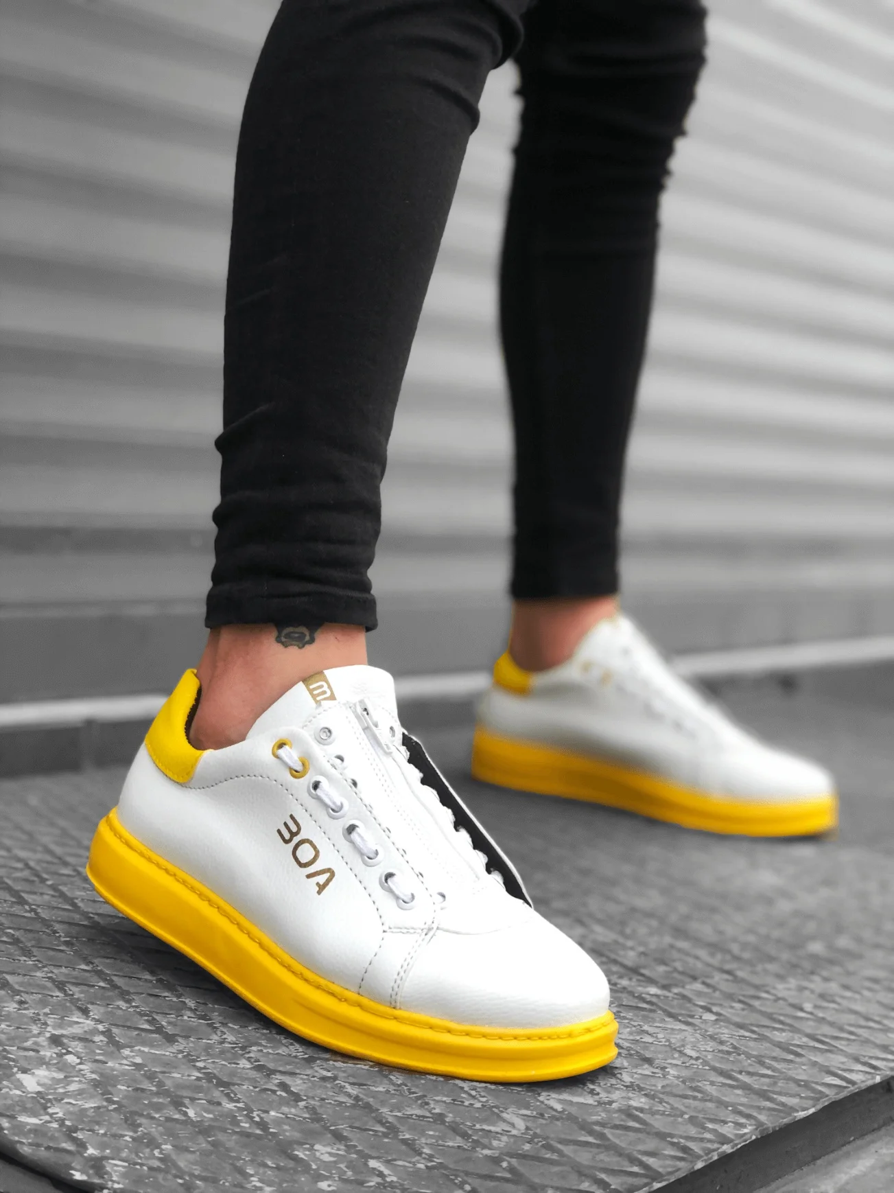 

BOA Causal Men Shoes White Yellow Casual High Outsole Lace-Up Zipper New Generation Original Design Brand Model Style BA0170