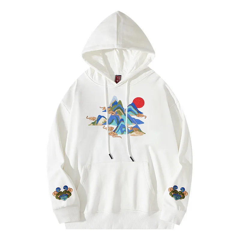 Autumn and Winter Chinese Embroidery Hoodie Men's China-Chic Cotton Heavyweight Hoodie Loose Size Couple Top