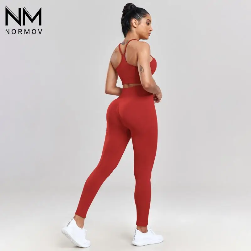 

Комплект Спортивный NORMOV для женщин, бесшовный пикантный спортивный бюстгальтер пуш-ап, леггинсы с высокой талией, комплект из 2 предметов для спортзала и фитнеса