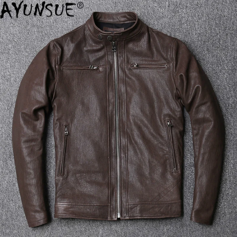 

Jackets High Coat quality Vintage AYUSNUE Real Genuine Autumn Jacket Sheepskin Men Motorcycle Clothes Leather 2023 Spring