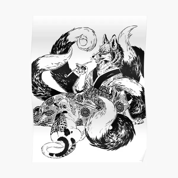 

Nekomata, спор с Kitsune, плакат, винтажная картина, Современная забавная настенная роспись, комнатная живопись, домашний декор, художественное украшение без рамки