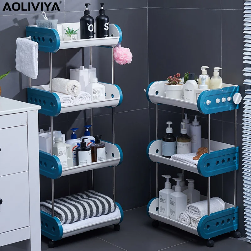 

AOLIVIYA Bathroom Rack Baby Stroller Floor Kitchen Movable Multi-layer Large-capacity Storage Shelf Snack Book Organizer
