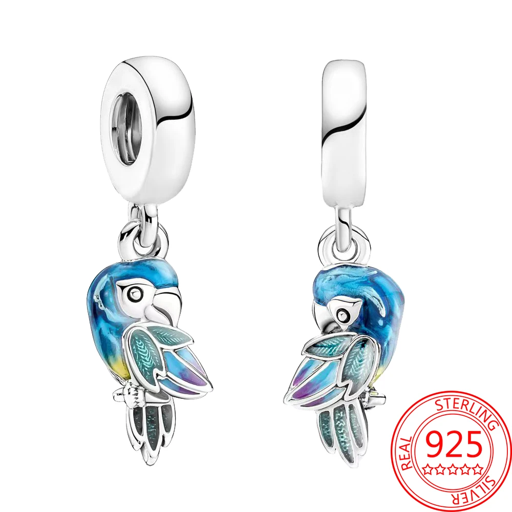 

New Arrival 925 Sterling Silver Jungle Paradise Parrot Charm Fits Pandora Bracelet DIY Jewelry Making Girl Birthday Gift