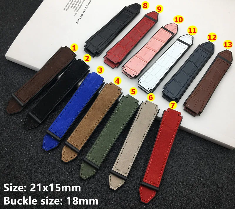 

Real Cow Leather Silicone Watchband For Hublot Strap Women Rubber Watch Accessories 15*21mm 18mm Butterfly Buckle Logo On Tools