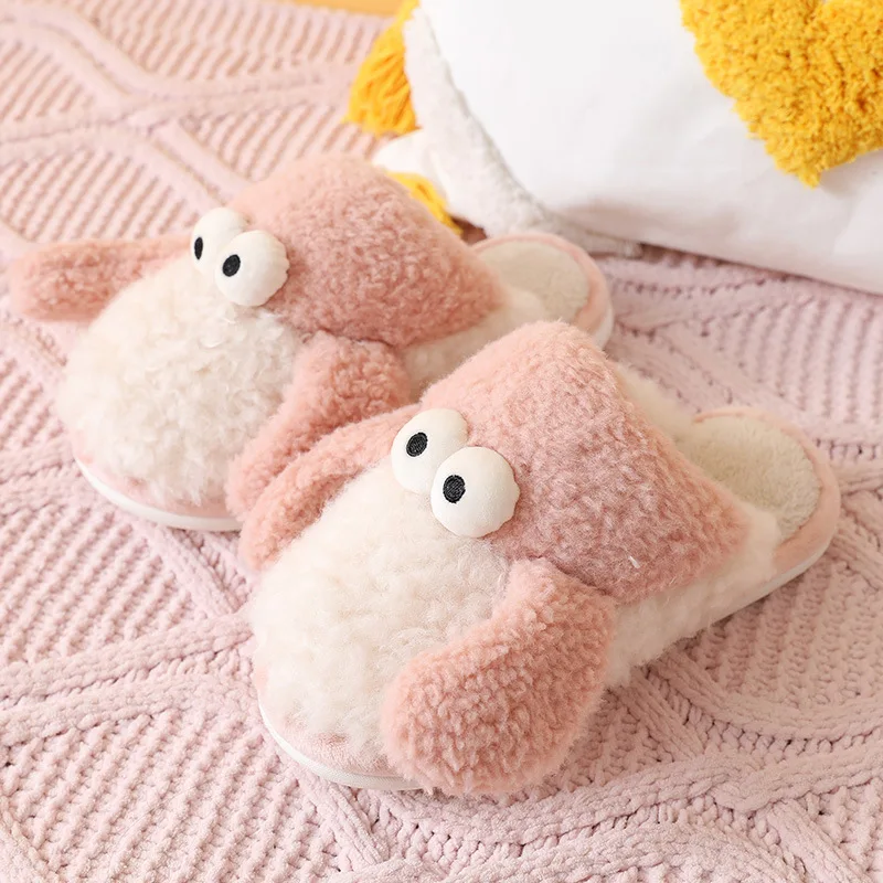 

New Cute Lamb Design Women Slippers Cotton Non-Slip Indoor Home Furry Warm Soft Bottom Slippers 2022 Winter Women Shoes