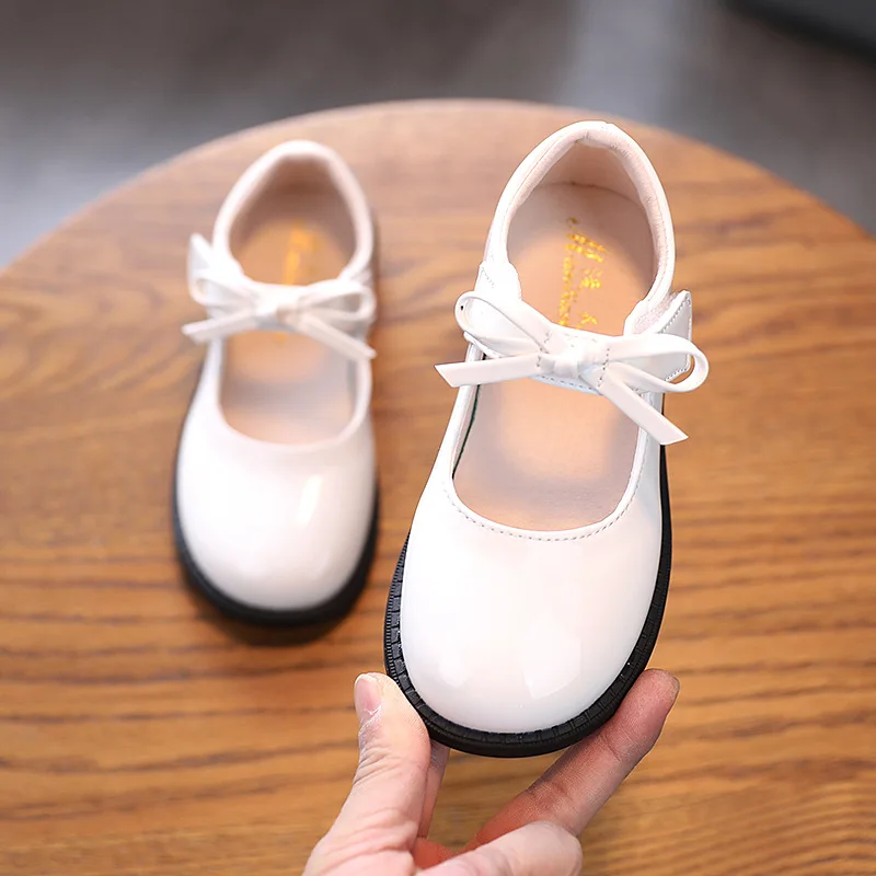 

Girls Leather Shoes 2022 Spring New Fashion Children Shoes Solid Bow Princess Non-slip Soft Flat Kids Shoes E586
