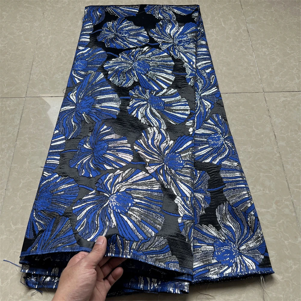 

High Quality 2023 African Lace Nigerian Blue Fashion Jacquard By Meters Plaid 5yards Tulle Embroidery Party Dress Fabric Cloth