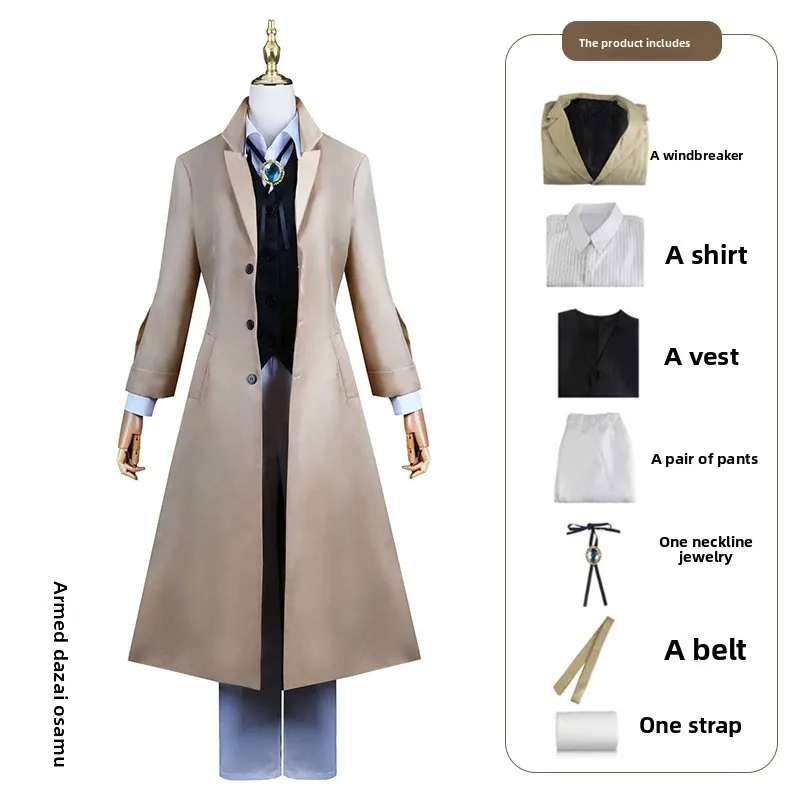 Фото Homchee Trends - Костюм для косплея по аниме Bungo Stray Dogs: черный плащ и униформа Осаму Дазая для аниме-фестивалей и Comic Con. №3