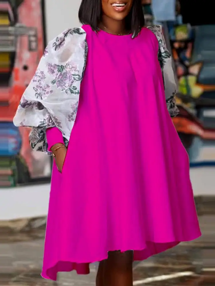 

VONDA Vintage Dress 2022 Summer Women Floral Printed Casual Bohemian Patchwork Party Vestidos Long Puff Sleeve Beach Sundress