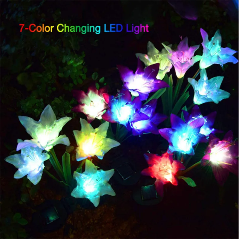 LED Solar Lamp Solar Lily Light RGB Flower Lamp Landscape Courtyard Lawn Lamp Waterproof Solar Outdoor Light Garden Decoration