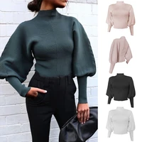 turtleneck woman lantern sleeves wool autumn knitted sweaters for women winter clothes ladies crop tops jumper cropped sweaters