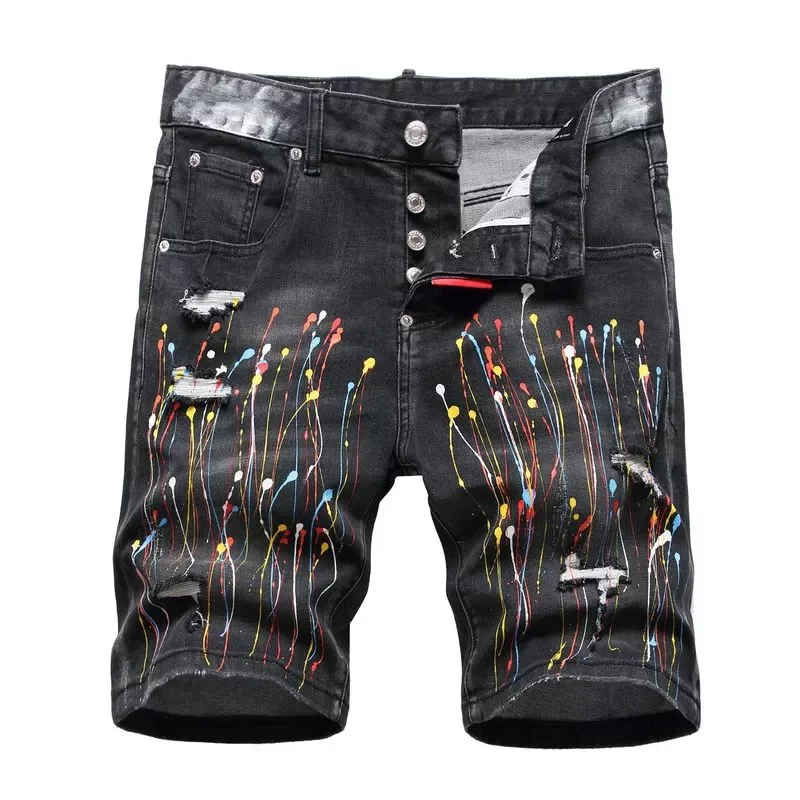 2022New Summer Denim Shorts Black Holes Short Jeans Good Quality Men Fit Casual Jeans Shorts New Fashion Male High Streetwear Je