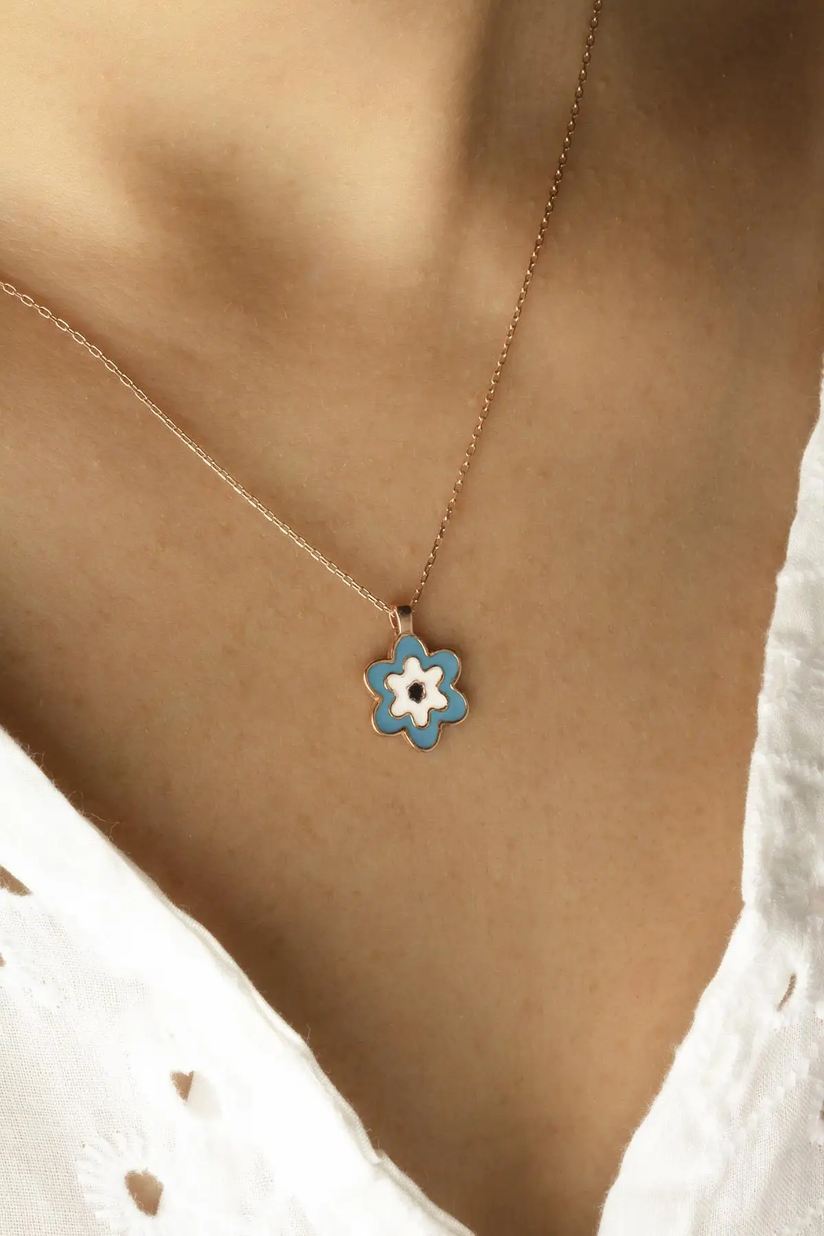 

New Mini Sweet Daisy Turquoise Flower 925 Sterling Silver Pendant Necklace Enamel Pendant Necklace for Women Jewelry Gift Trendy