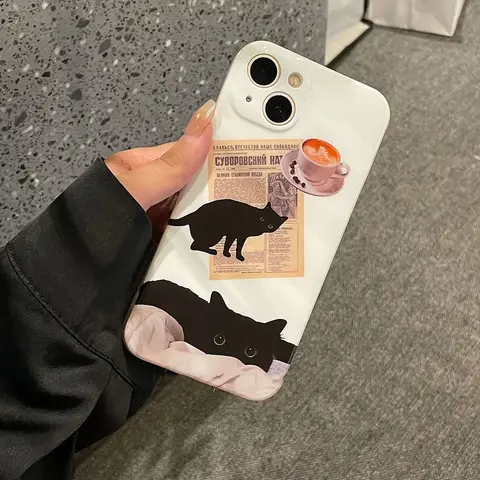 Ретро-чехол для телефона в виде газеты с черными кошками для iPhone 11 13 14 Pro Max 12 Mini XR XS Max 7 8 Plus SE2, противоударный мягкий чехол-накладка