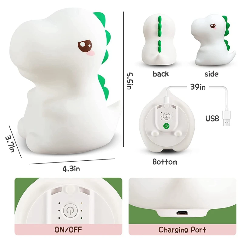 

Dinosaur Kids Night Light for Kids Room,Bedroom Dinosaur Lamp Silicone Baby Night Light Lamp Toddler Boy Night Light