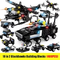 10in2 409pcs blackhawks series building blocks helicopter drone speedboat wrecker vehicle diy educational assembling bricks set